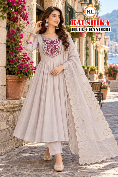 Kaushika Kc Chanderi Readymade Anarkali Suits Wholesale Rate