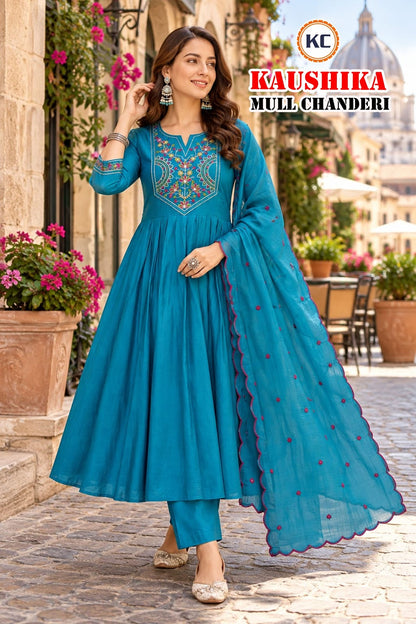 Kaushika Kc Chanderi Readymade Anarkali Suits Wholesale Rate