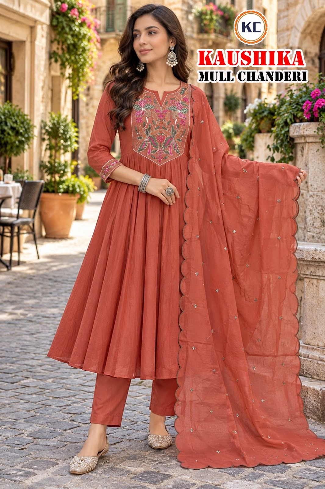 Kaushika Kc Chanderi Readymade Anarkali Suits Wholesale Rate