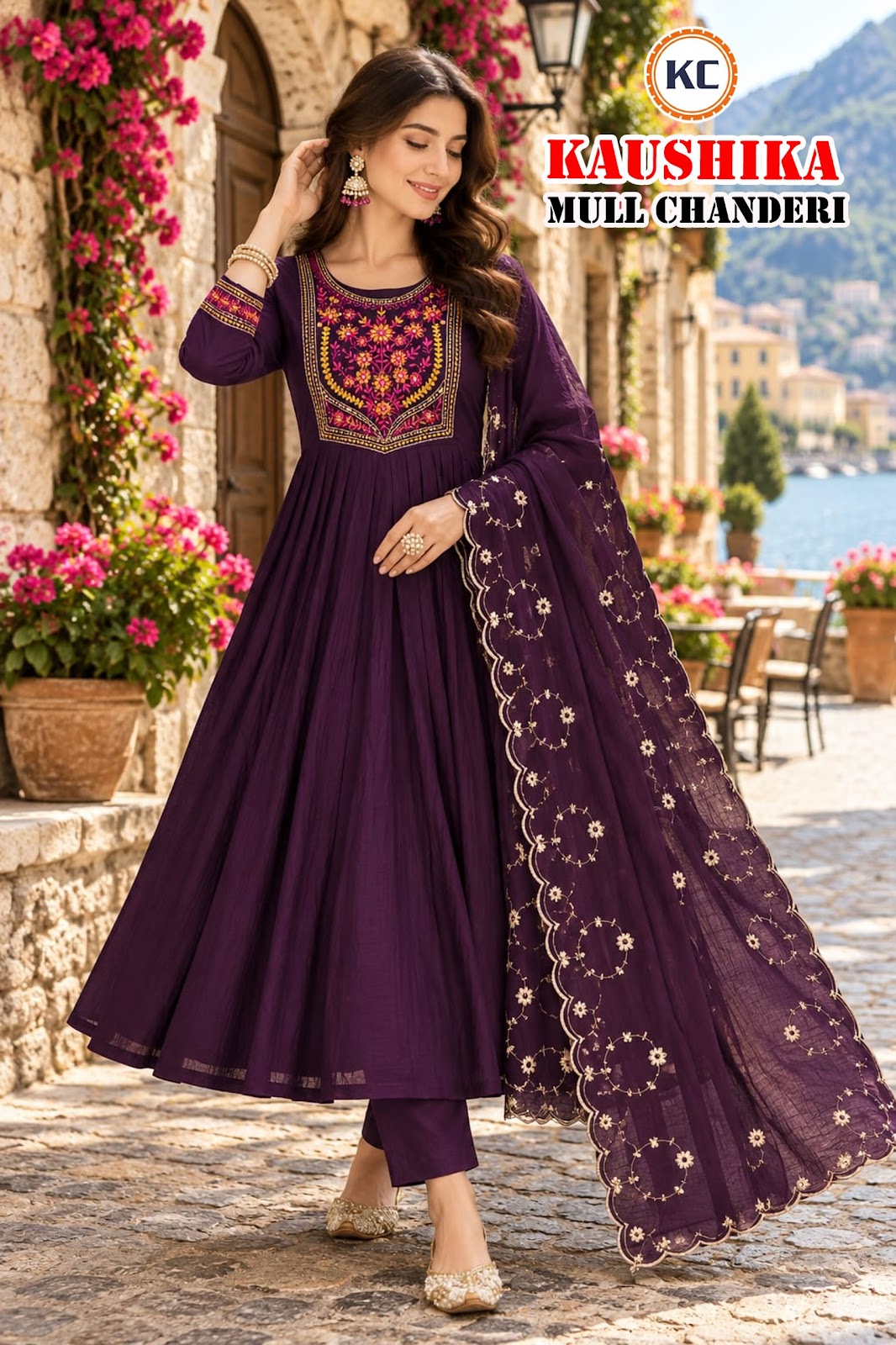Kaushika Kc Chanderi Readymade Anarkali Suits Wholesale Rate