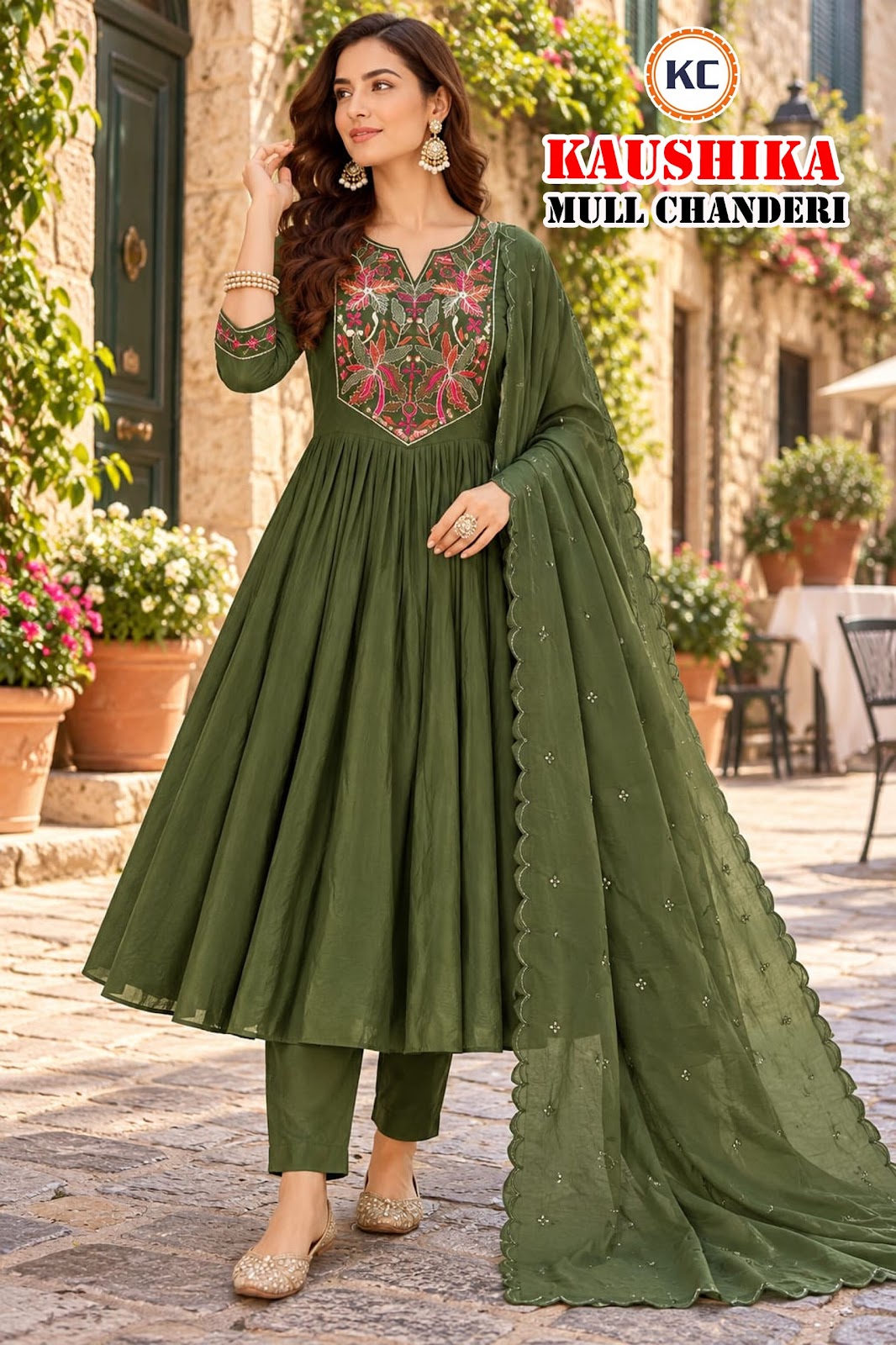 Kaushika Kc Chanderi Readymade Anarkali Suits Wholesale Rate