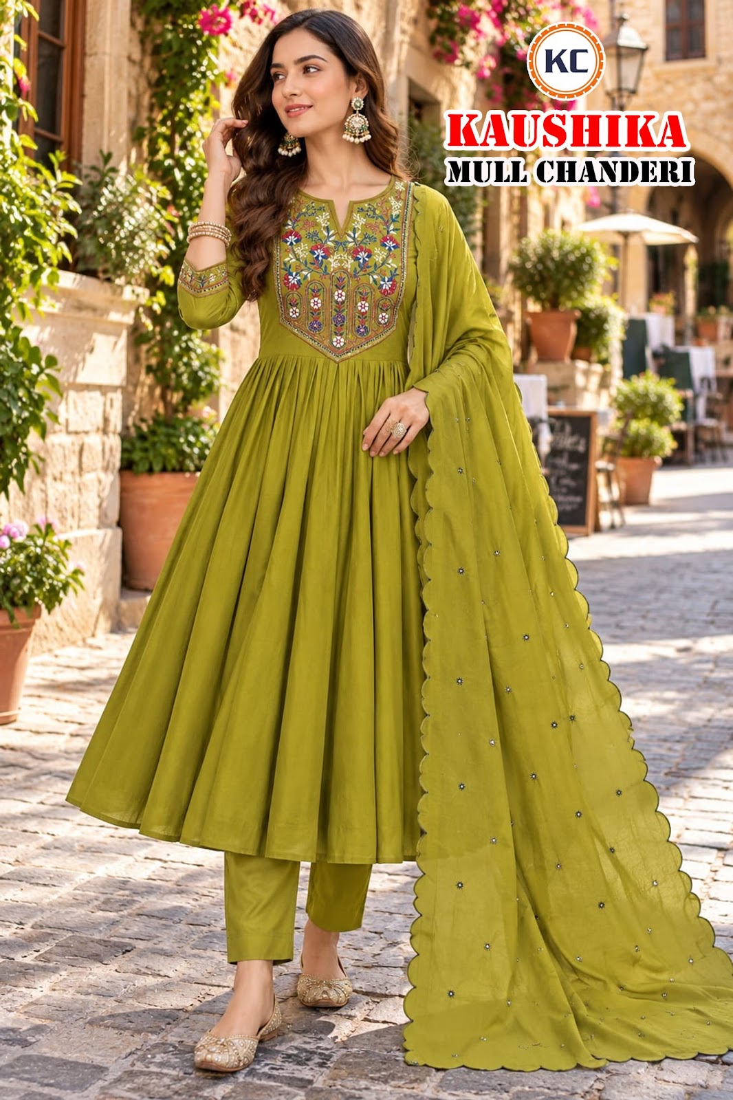 Kaushika Kc Chanderi Readymade Anarkali Suits Wholesale Rate