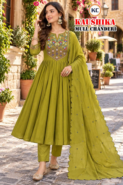 Kaushika Kc Chanderi Readymade Anarkali Suits Wholesale Rate