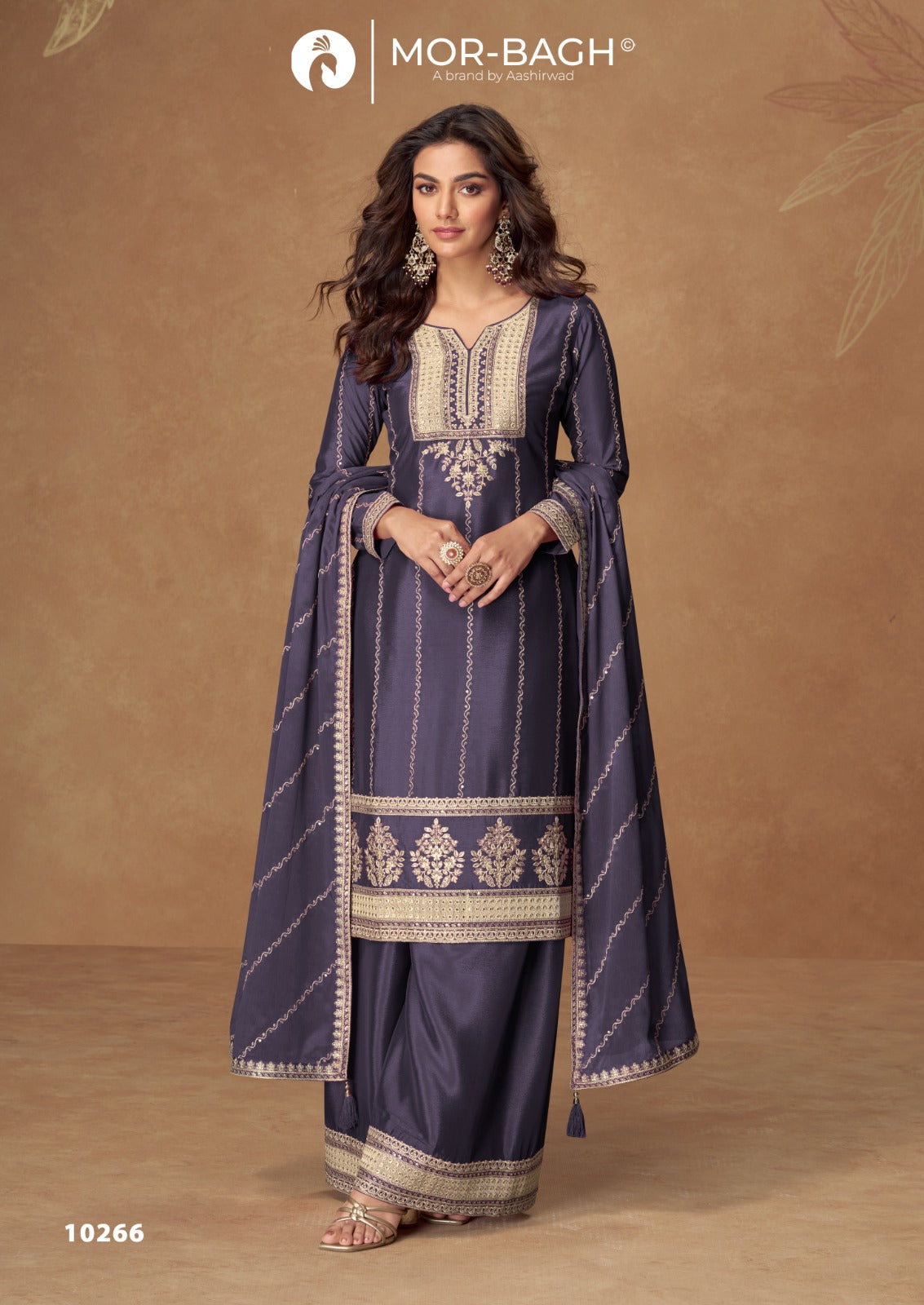 Kaveri Aashirwad Mor Bagh Chinon Silk Readymade Plazzo Style Suits Exporter India