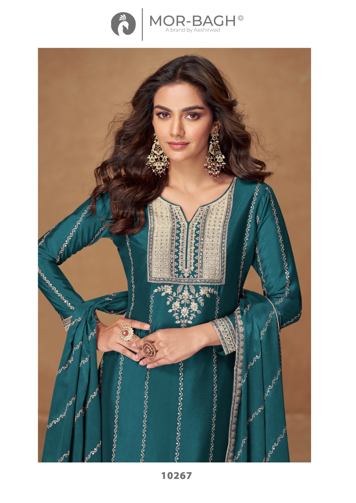 Kaveri Aashirwad Mor Bagh Chinon Silk Readymade Plazzo Style Suits Exporter India