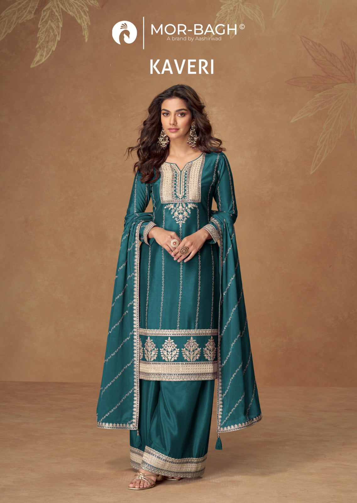 Kaveri Aashirwad Mor Bagh Chinon Silk Readymade Plazzo Style Suits Exporter India