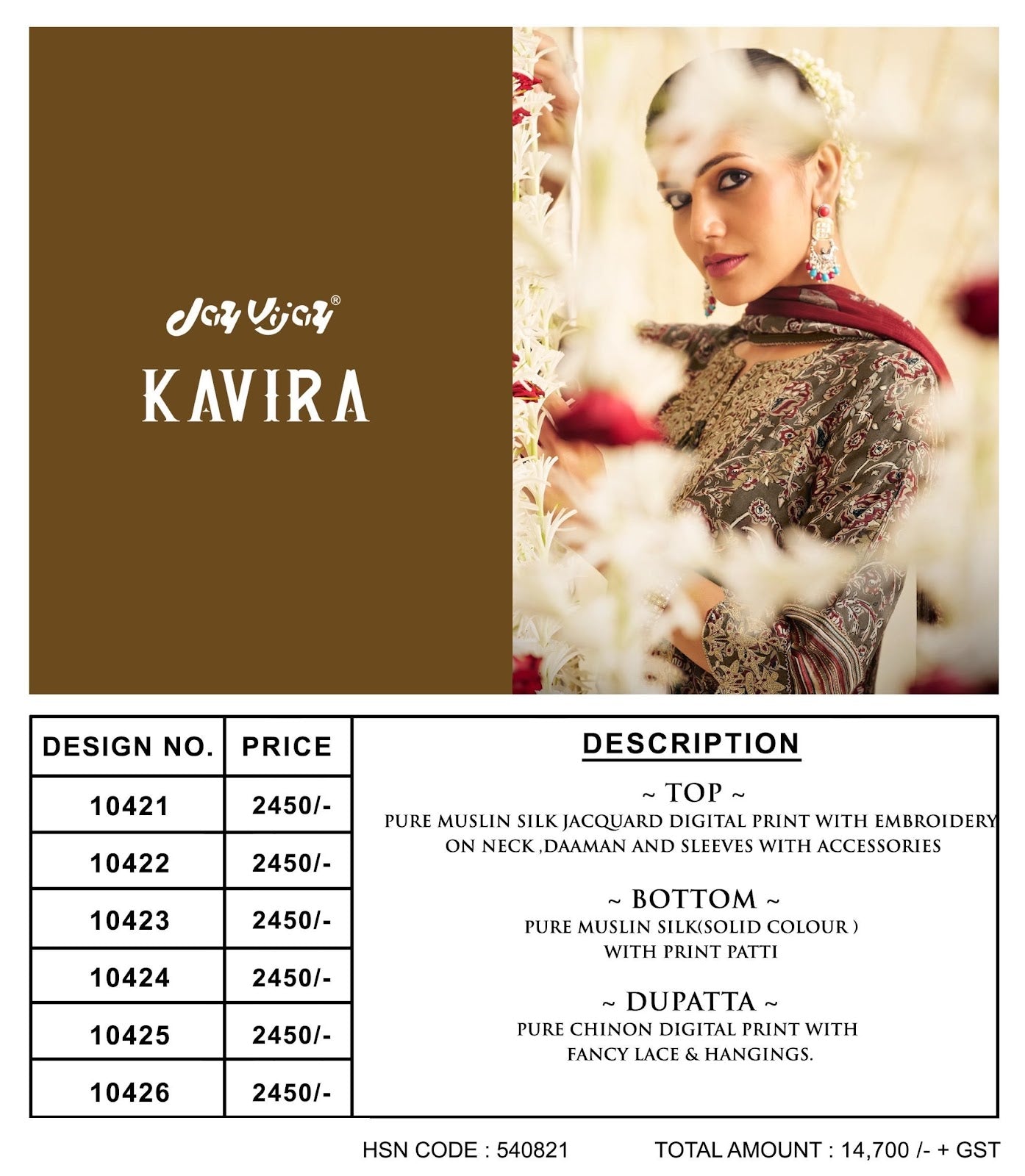 Kavira Jay Vijay Pure Muslin Pant Style Suits Manufacturer Gujarat