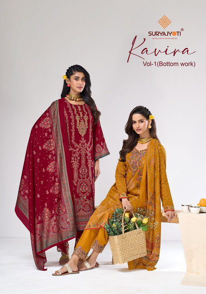 Kavira Vol 1 Suryajyoti Jaam Satin Pant Style Suits Wholesaler