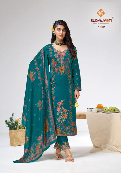 Kavira Vol 1 Suryajyoti Jaam Satin Pant Style Suits Wholesaler
