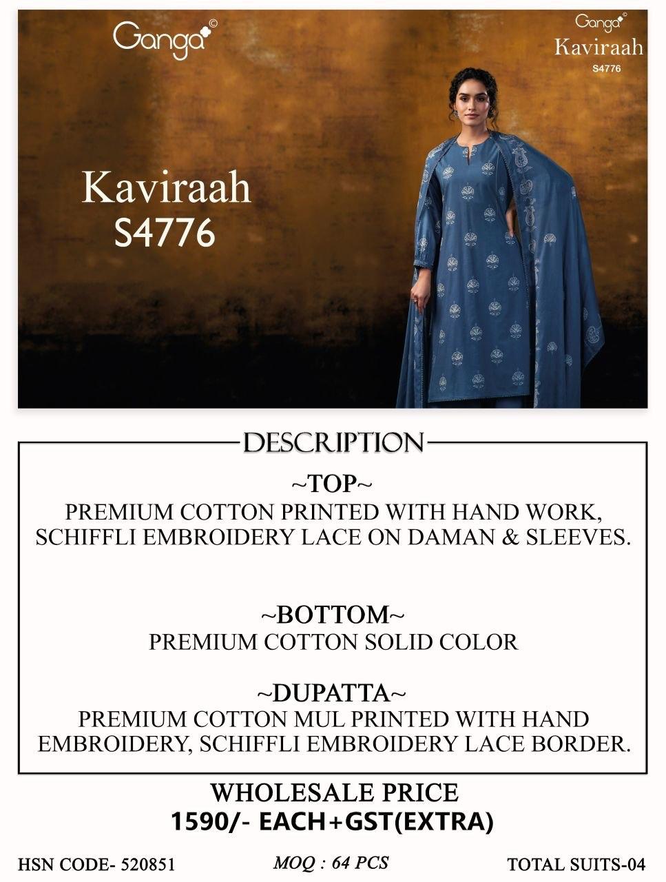 Kaviraah S4776 Ganga Cotton Plazzo Style Suits Wholesaler