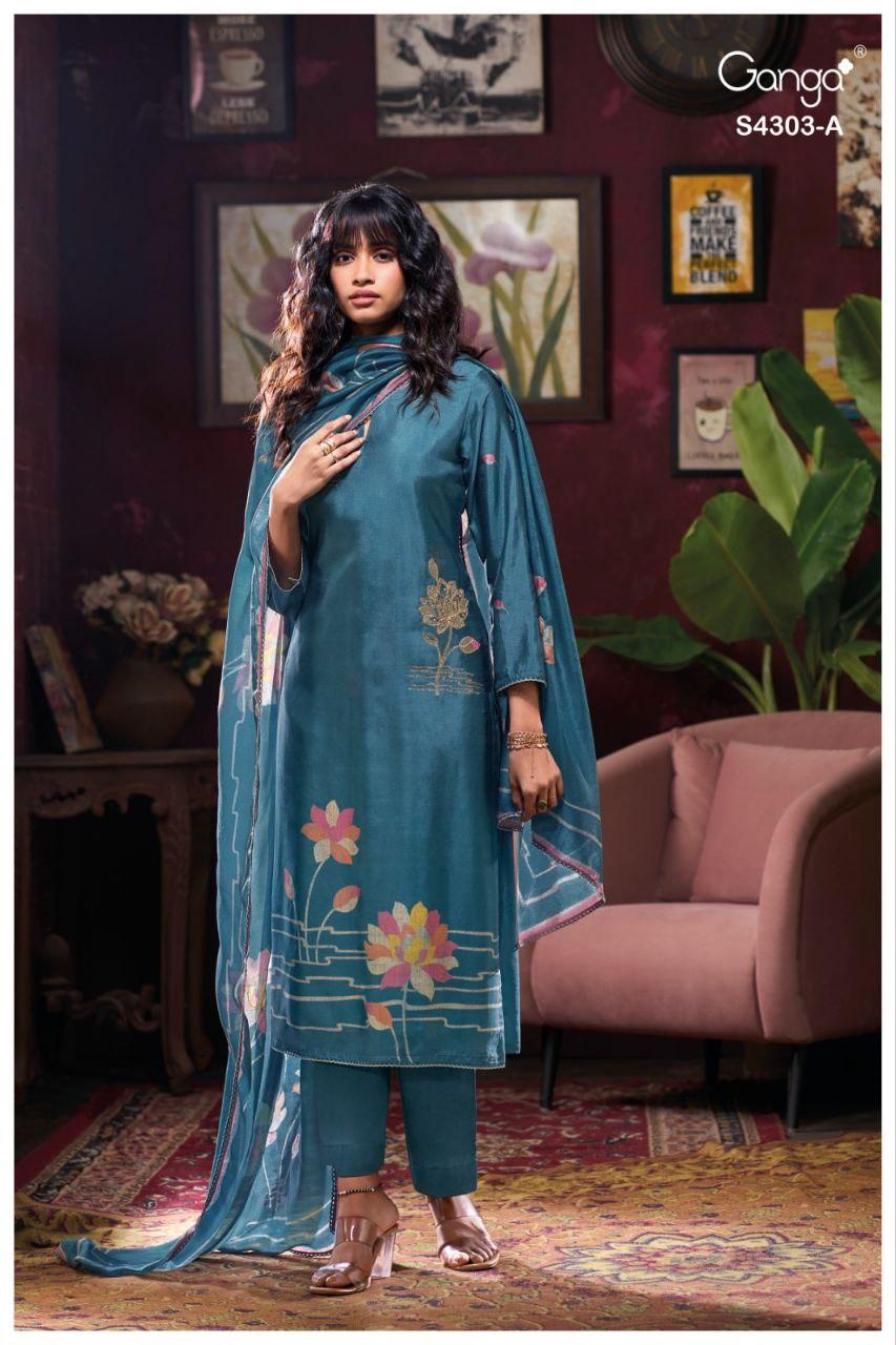 Kavisha 4303 Ganga Bemberg Russian Plazzo Style Suits Wholesaler Ahmedabad