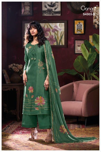 Kavisha 4303 Ganga Bemberg Russian Plazzo Style Suits Wholesaler Ahmedabad