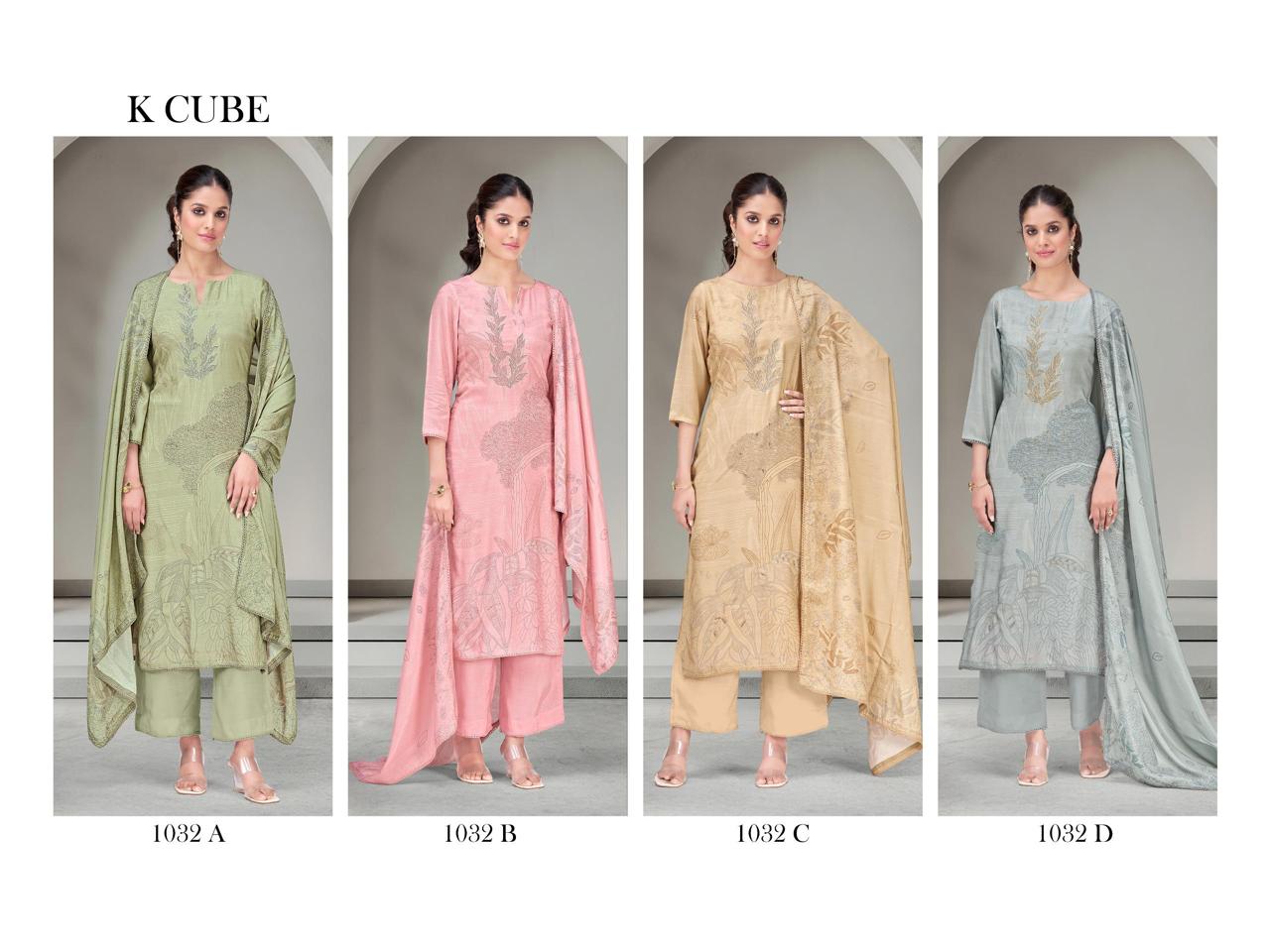 Kavya 1032 K Cube Muslin Silk Pant Style Suits Manufacturer Gujarat