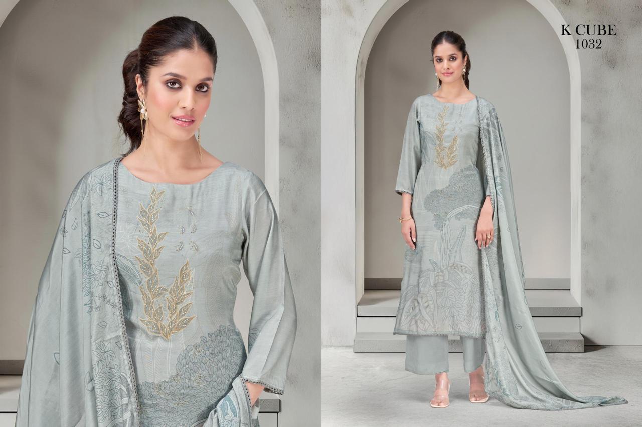 Kavya 1032 K Cube Muslin Silk Pant Style Suits Manufacturer Gujarat