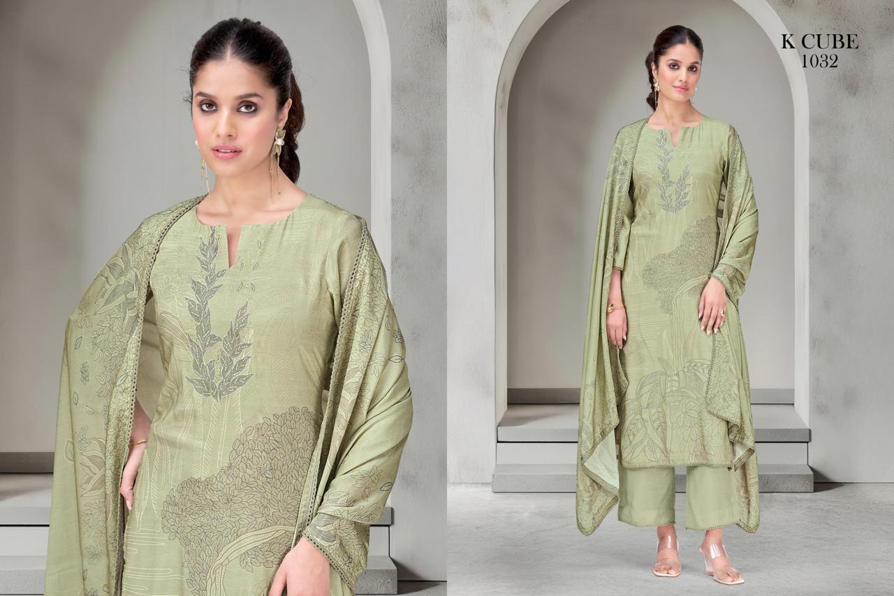 Kavya 1032 K Cube Muslin Silk Pant Style Suits Manufacturer Gujarat
