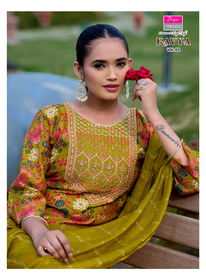 Kavya Vol 1 Diya Trends Vertican Readymade Pant Style Suits Wholesaler