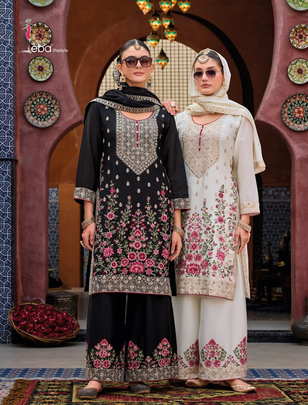 Kaya Black & White Eba Lifestyle Chinon Pakistani Readymade Suits Supplier Gujarat