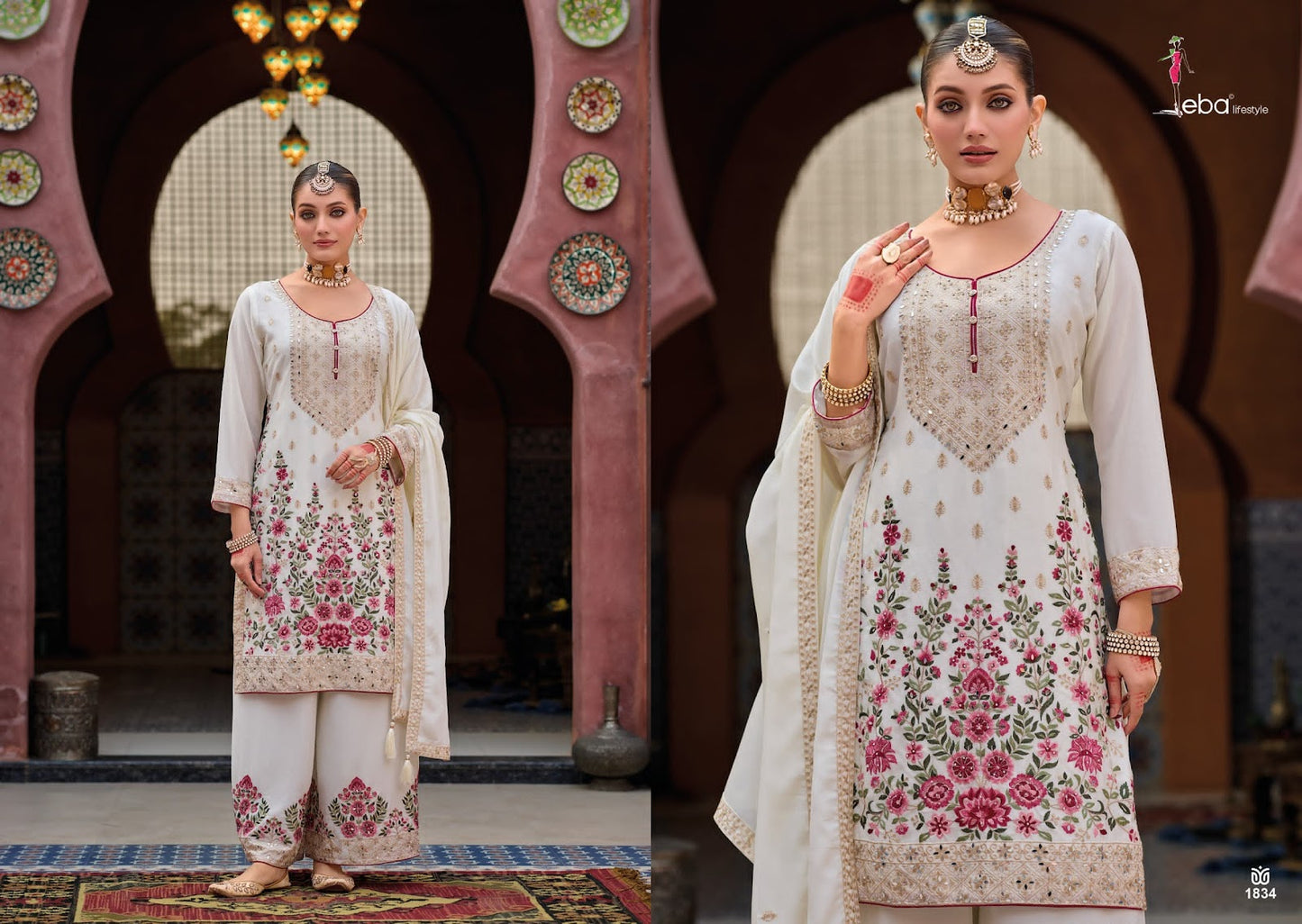 Kaya Black & White Eba Lifestyle Chinon Pakistani Readymade Suits Supplier Gujarat