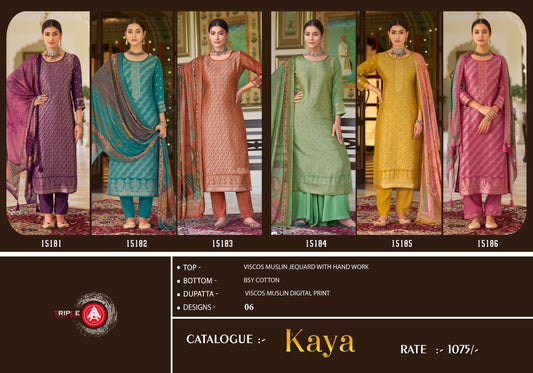 Kaya Triple Aaa Viscose Muslin Pant Style Suits Exporter Ahmedabad