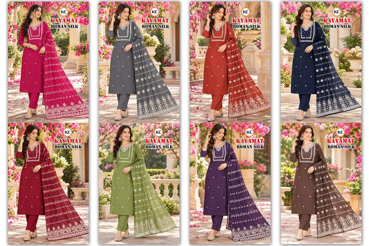 Kayamat Vol 3 Kc Roman Silk Readymade Pant Style Suits Exporter Gujarat