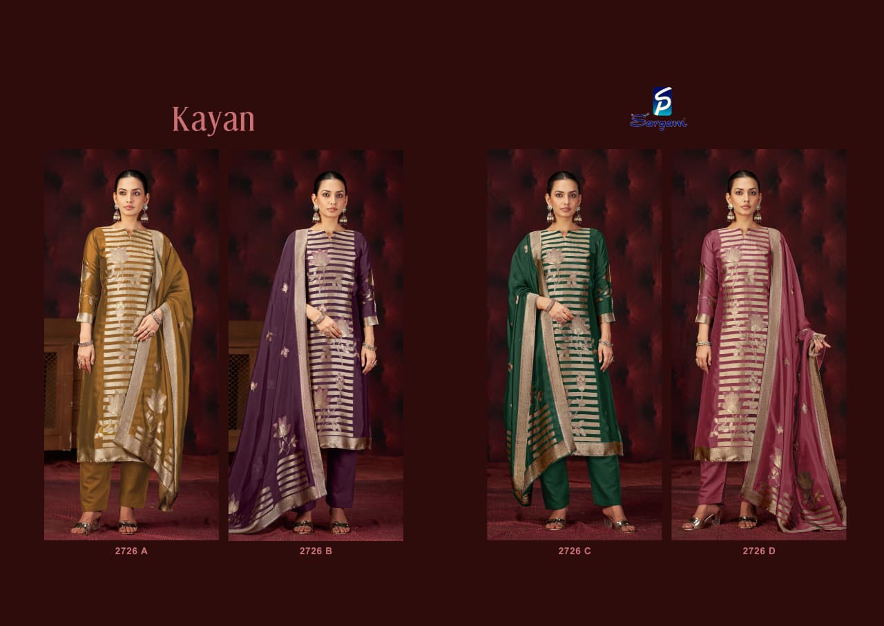 Kayan Sargam Prints Silk Jacquard Pant Style Suits Wholesaler