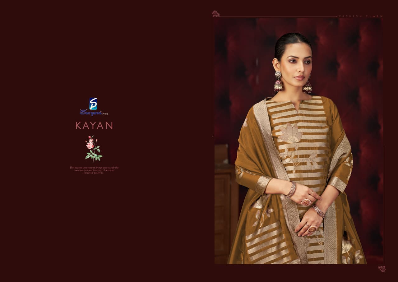 Kayan Sargam Prints Silk Jacquard Pant Style Suits Wholesaler