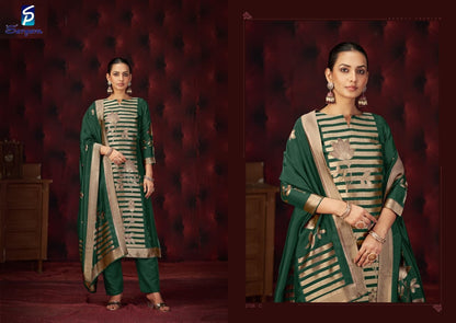 Kayan Sargam Prints Silk Jacquard Pant Style Suits Wholesaler