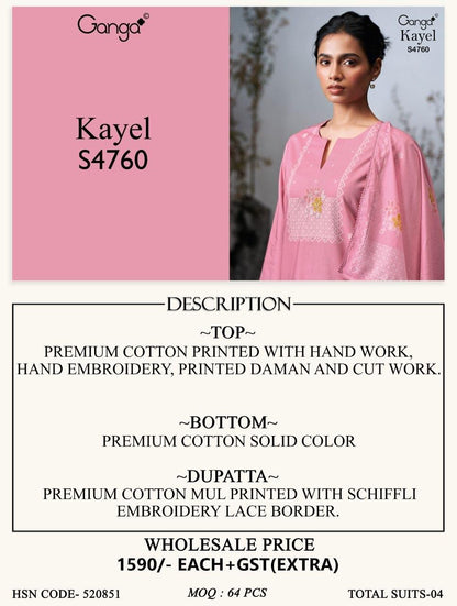 Kayel S4760 Ganga Cotton Pant Style Suits Exporter India