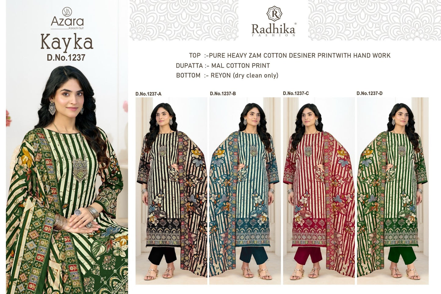 Kayka 1237 Radhika Fashion Azara Zam Cotton Karachi Salwar Suits Wholesale Price
