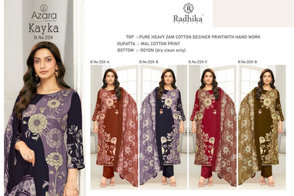 Kayka 228 Radhika Fashion Azara Zam Cotton Karachi Salwar Suits Exporter India