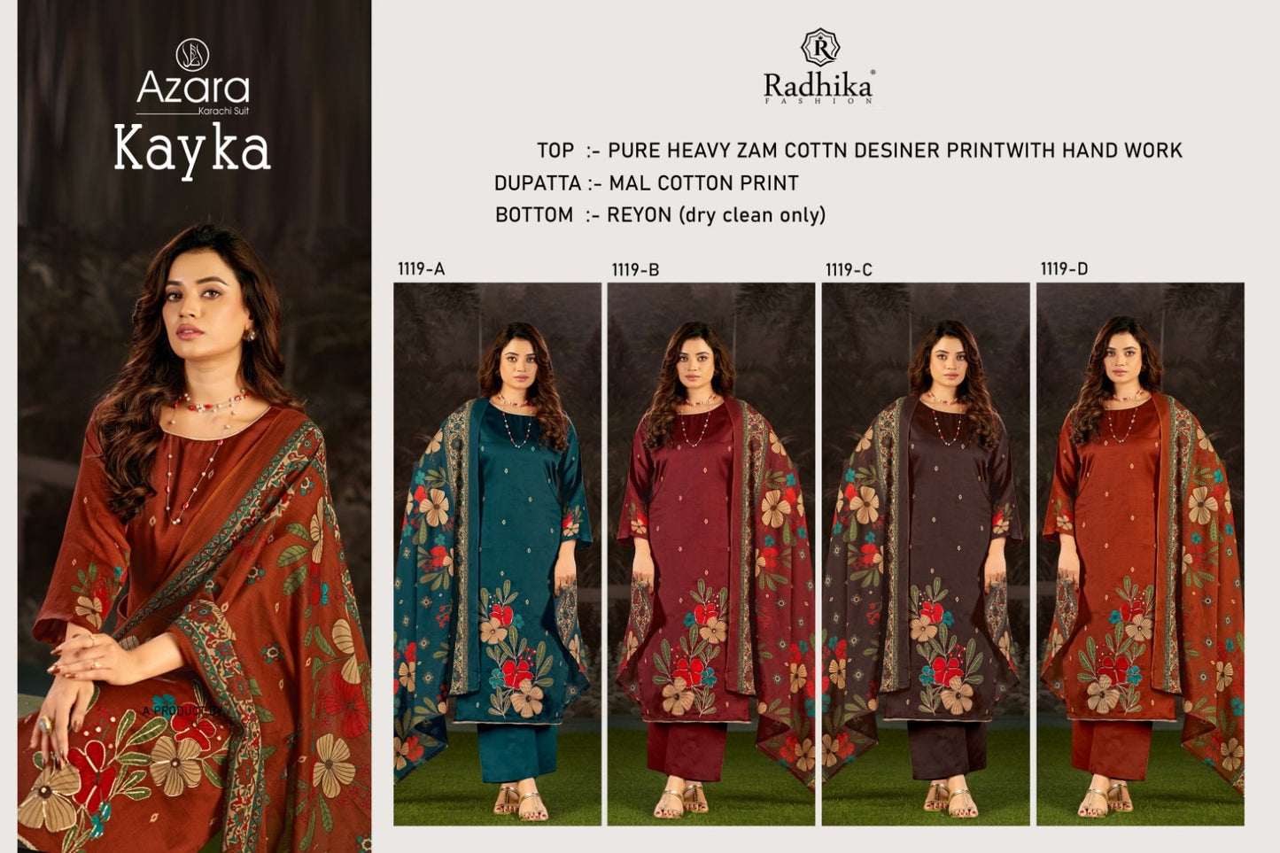 Kayka Radhika Fashion Azara Zam Cotton Karachi Salwar Suits Wholesaler