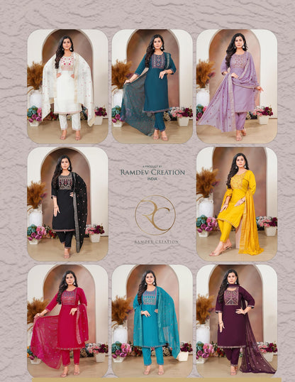 Kaylee Vol 1 Ramdev Creation Roman Readymade Pant Style Suits Wholesale Rate
