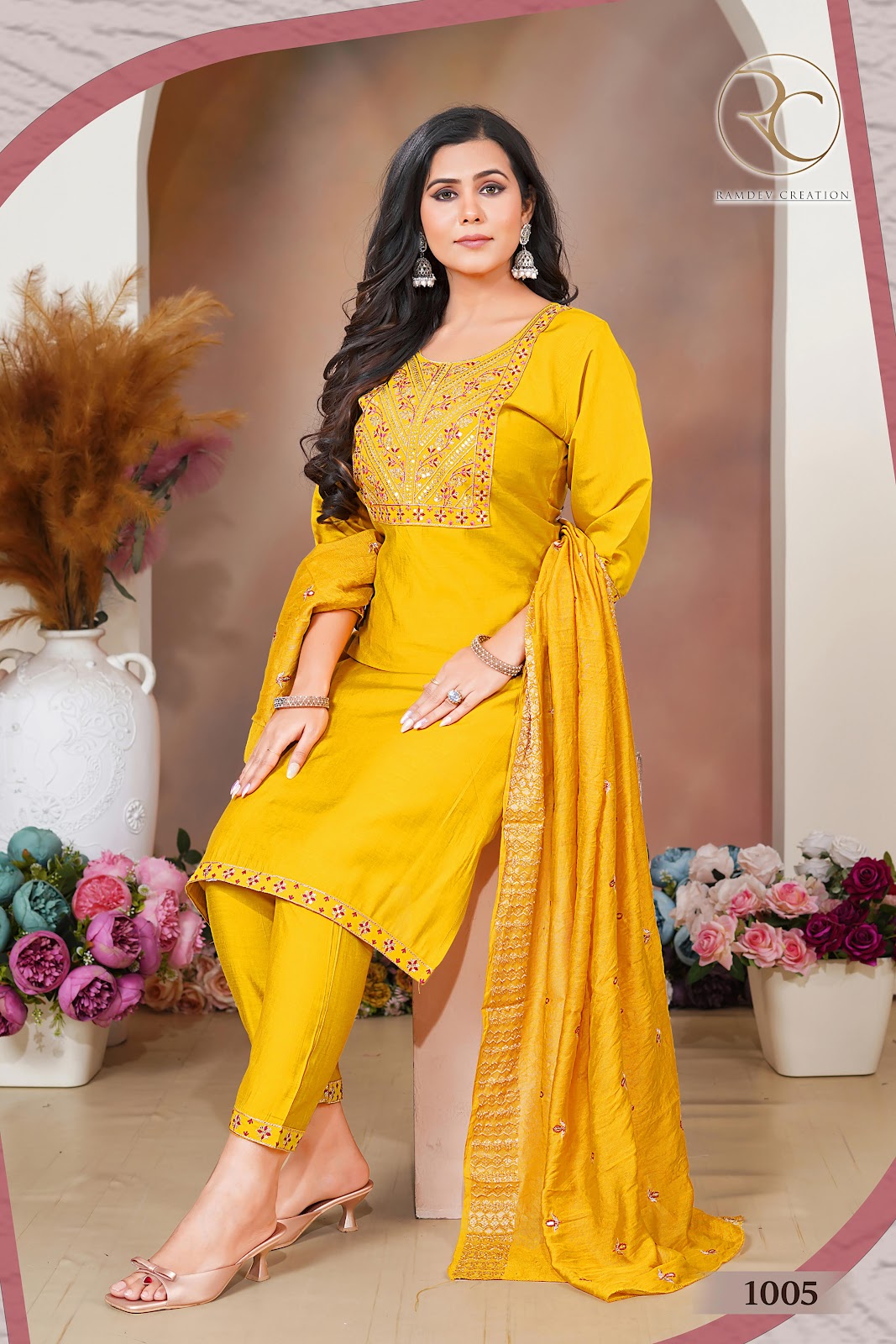 Kaylee Vol 1 Ramdev Creation Roman Readymade Pant Style Suits Wholesale Rate