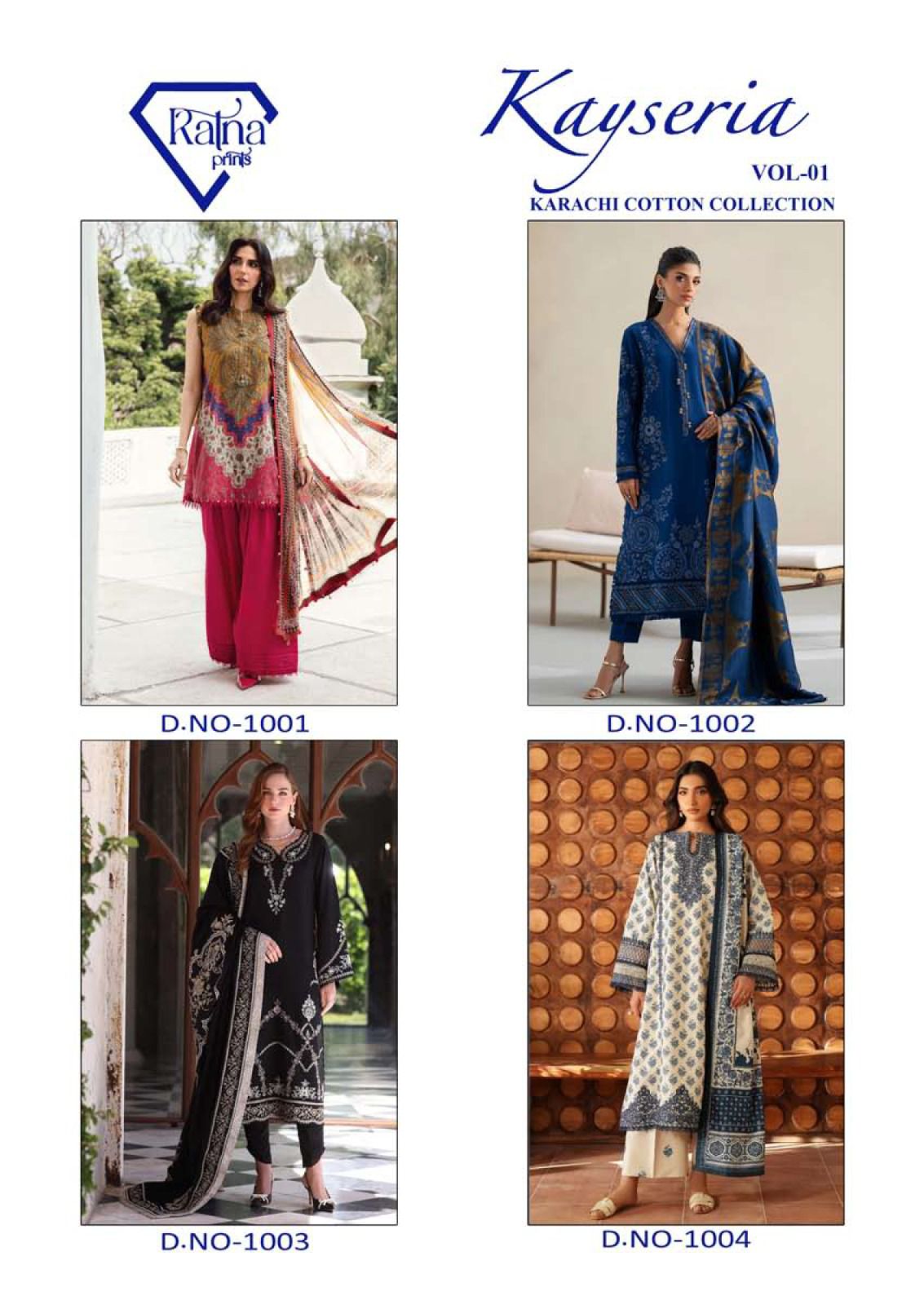 Kayseria Vol 1 Ratna Prints Mix Cotton Karachi Salwar Suits Supplier