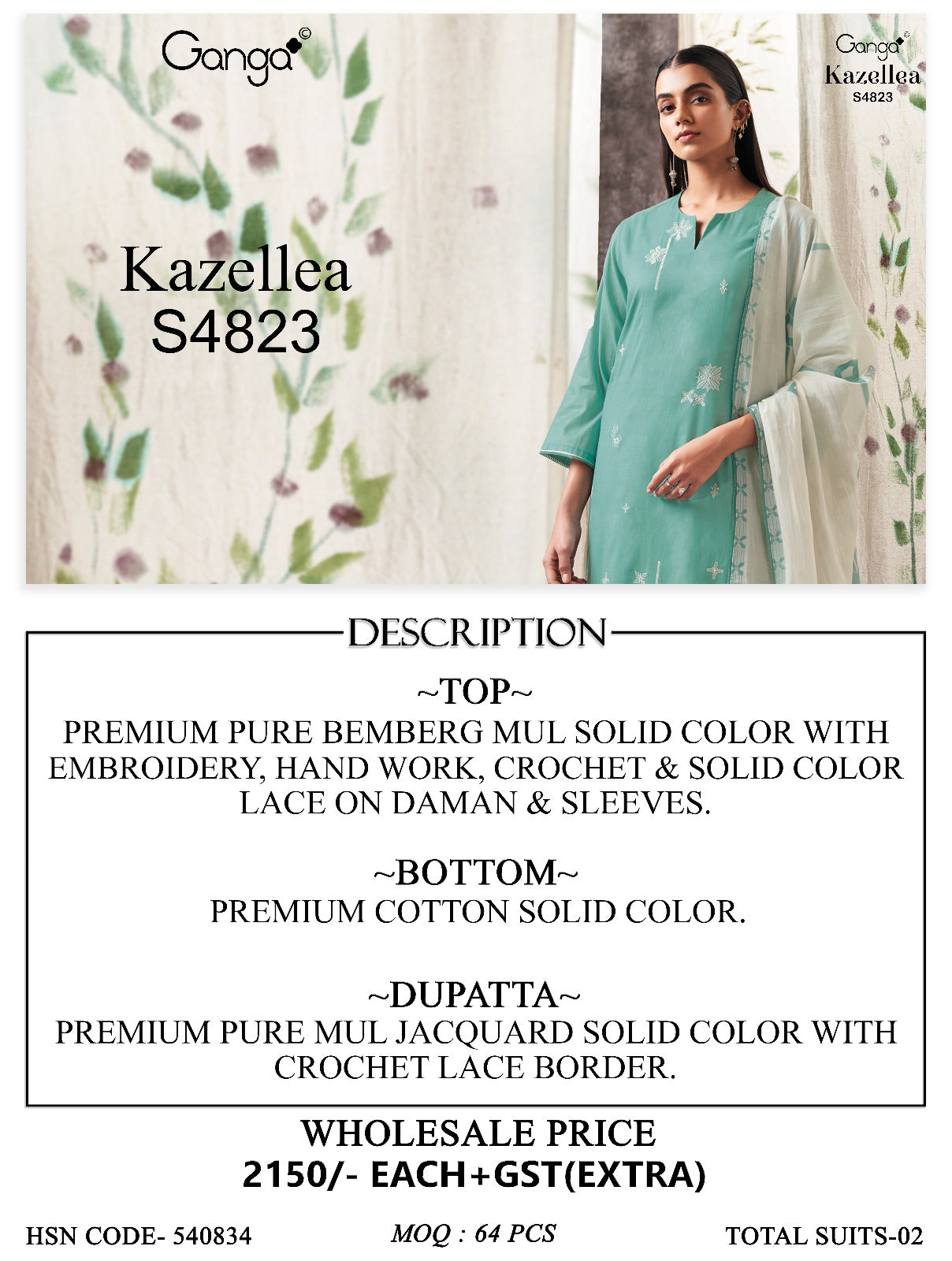 Kazellea S4823 Ganga Bemberg Plazzo Style Suits Wholesaler India