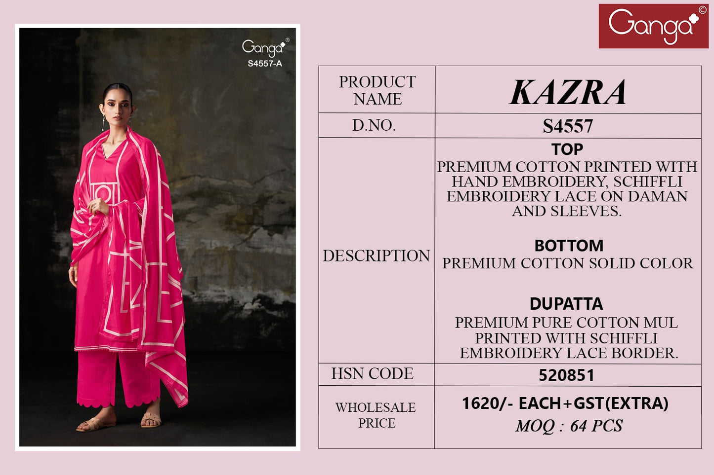 Kazra 4557 Ganga Cotton Plazzo Style Suits Wholesaler India