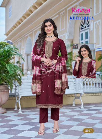 Keerthika Vol 8 Kavya Viscose Vetican Readymade Pant Style Suits Exporter Ahmedabad