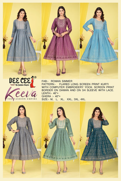 Keeva Deecee Roman Simmer Anarkali Kurtis Exporter