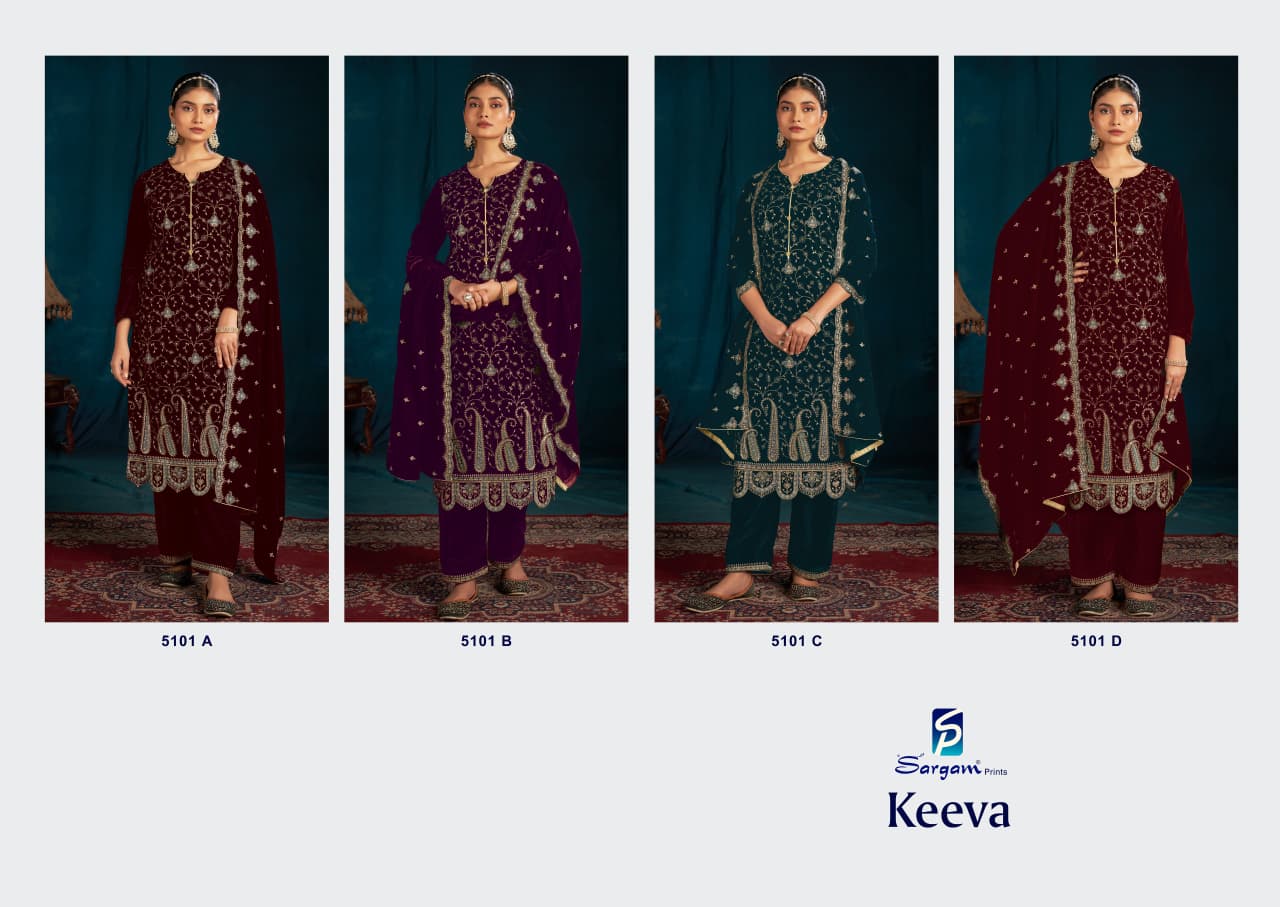 Keeva Sargam Prints Velvet Suits Manufacturer India