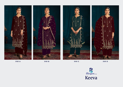 Keeva Sargam Prints Velvet Suits Manufacturer India