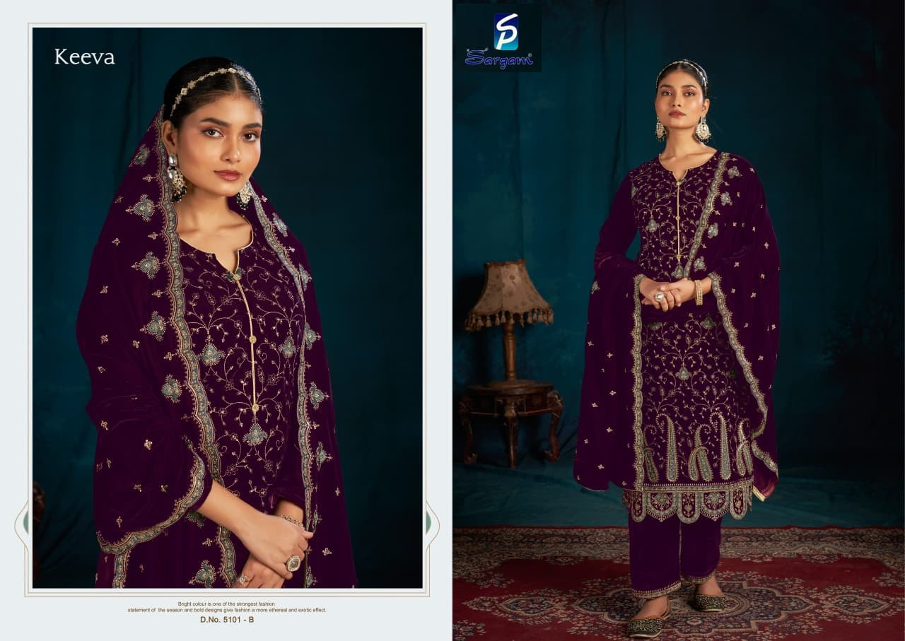 Keeva Sargam Prints Velvet Suits Manufacturer India