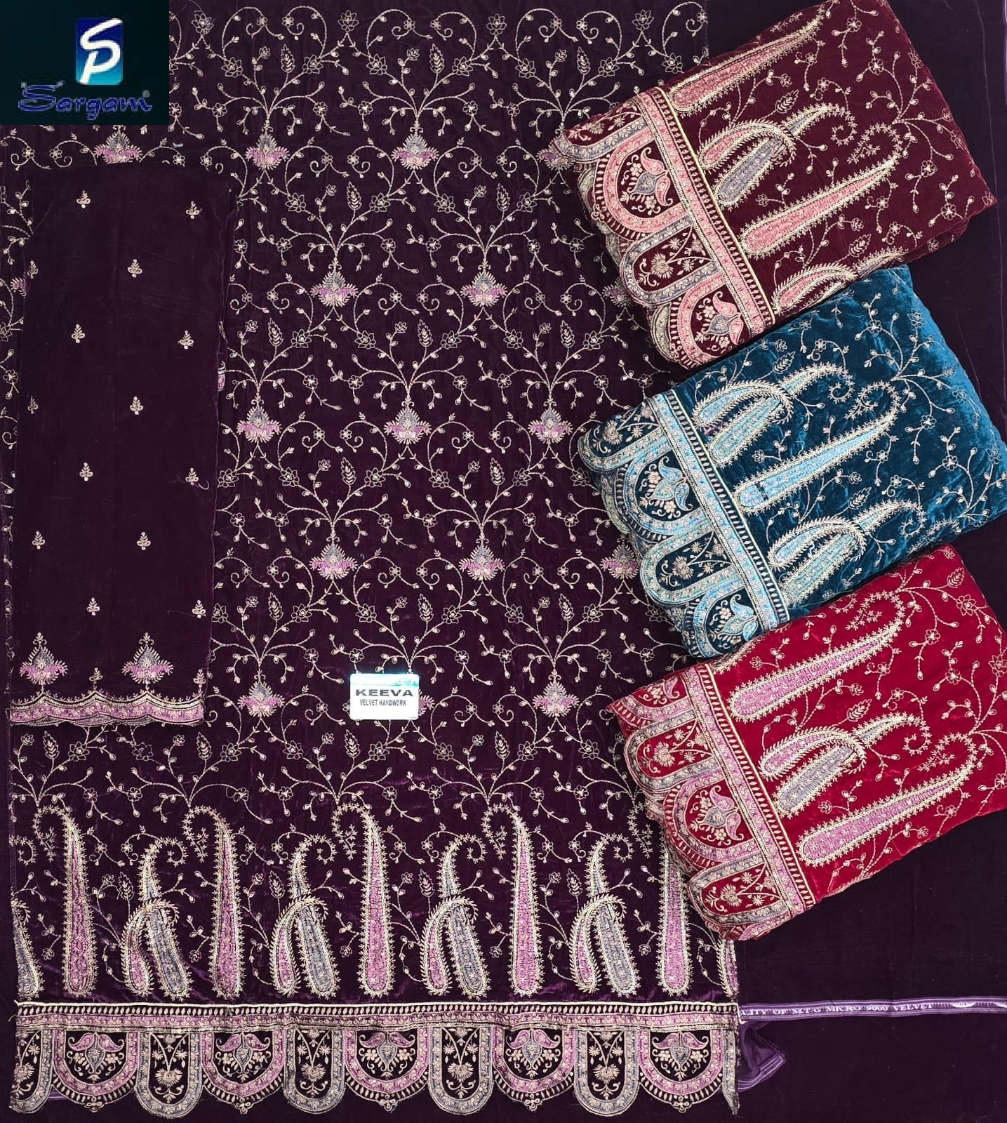 Keeva Sargam Prints Velvet Suits Manufacturer India