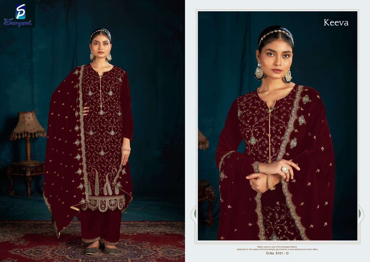 Keeva Sargam Prints Velvet Suits Manufacturer India