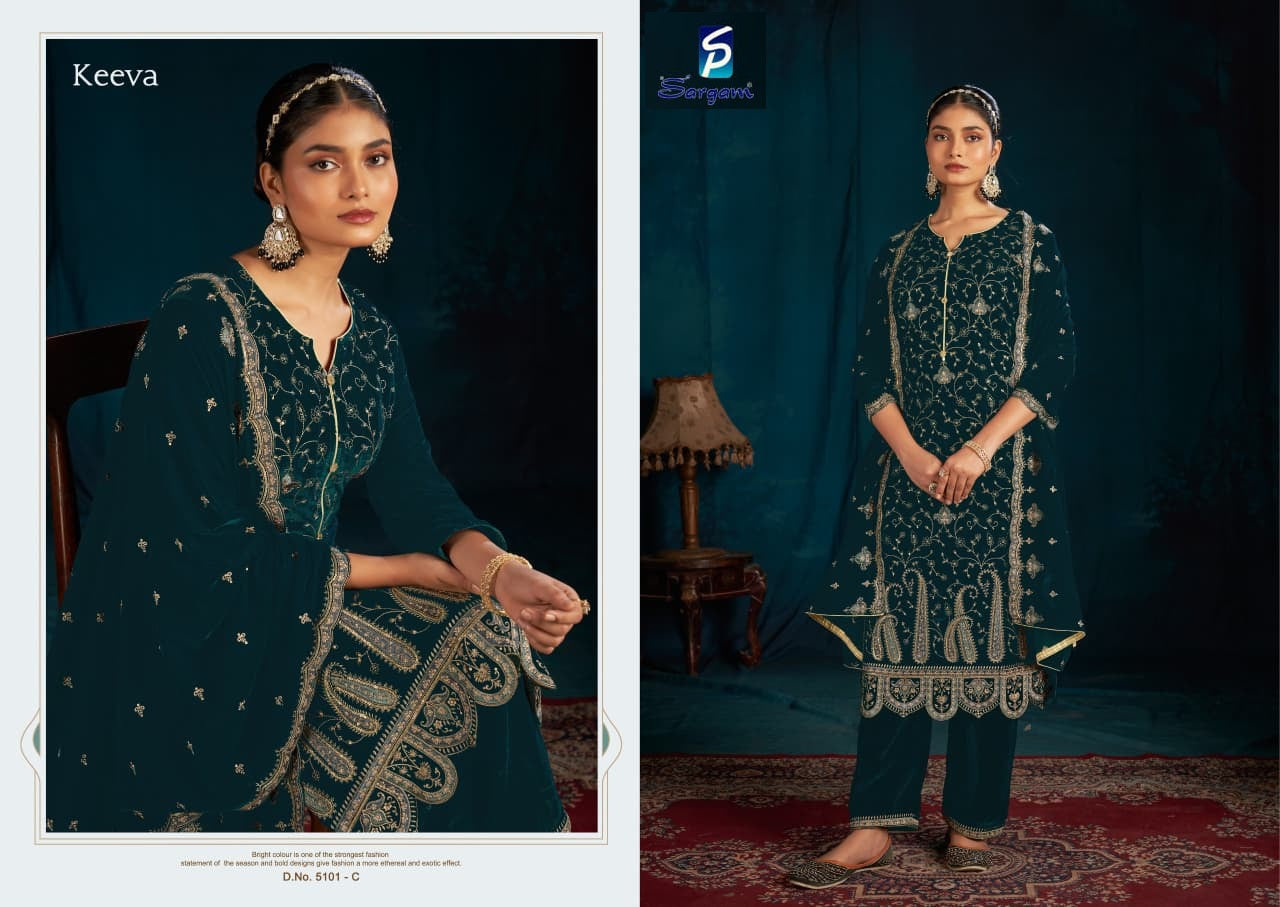Keeva Sargam Prints Velvet Suits Manufacturer India