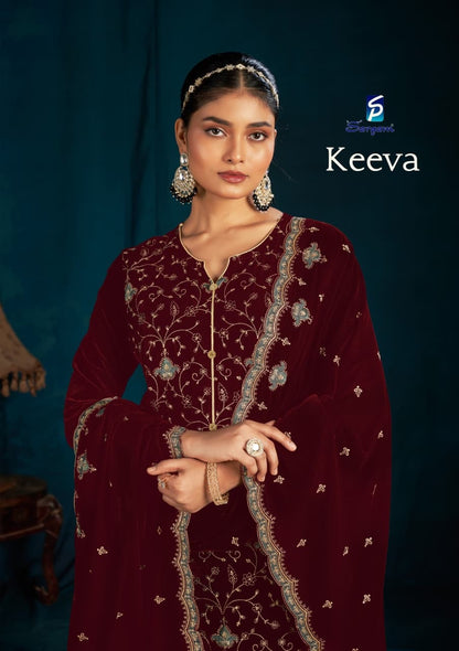 Keeva Sargam Prints Velvet Suits Manufacturer India