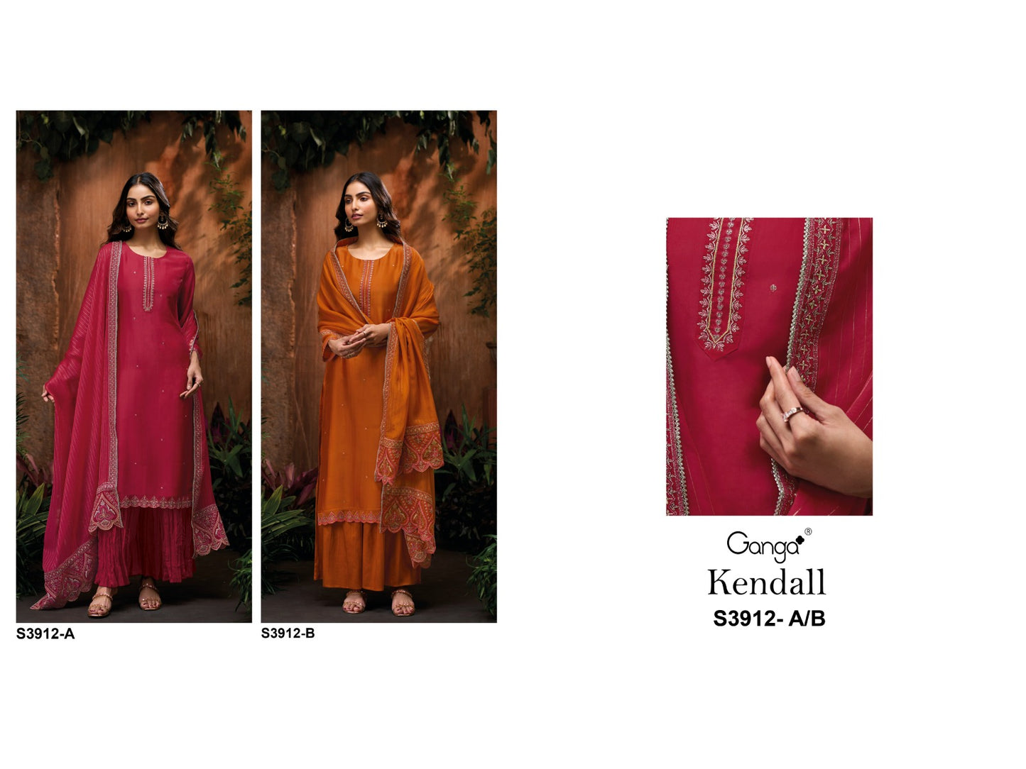 Kendall 3912 Ganga Bemberg Silk Plazzo Style Suits Wholesale