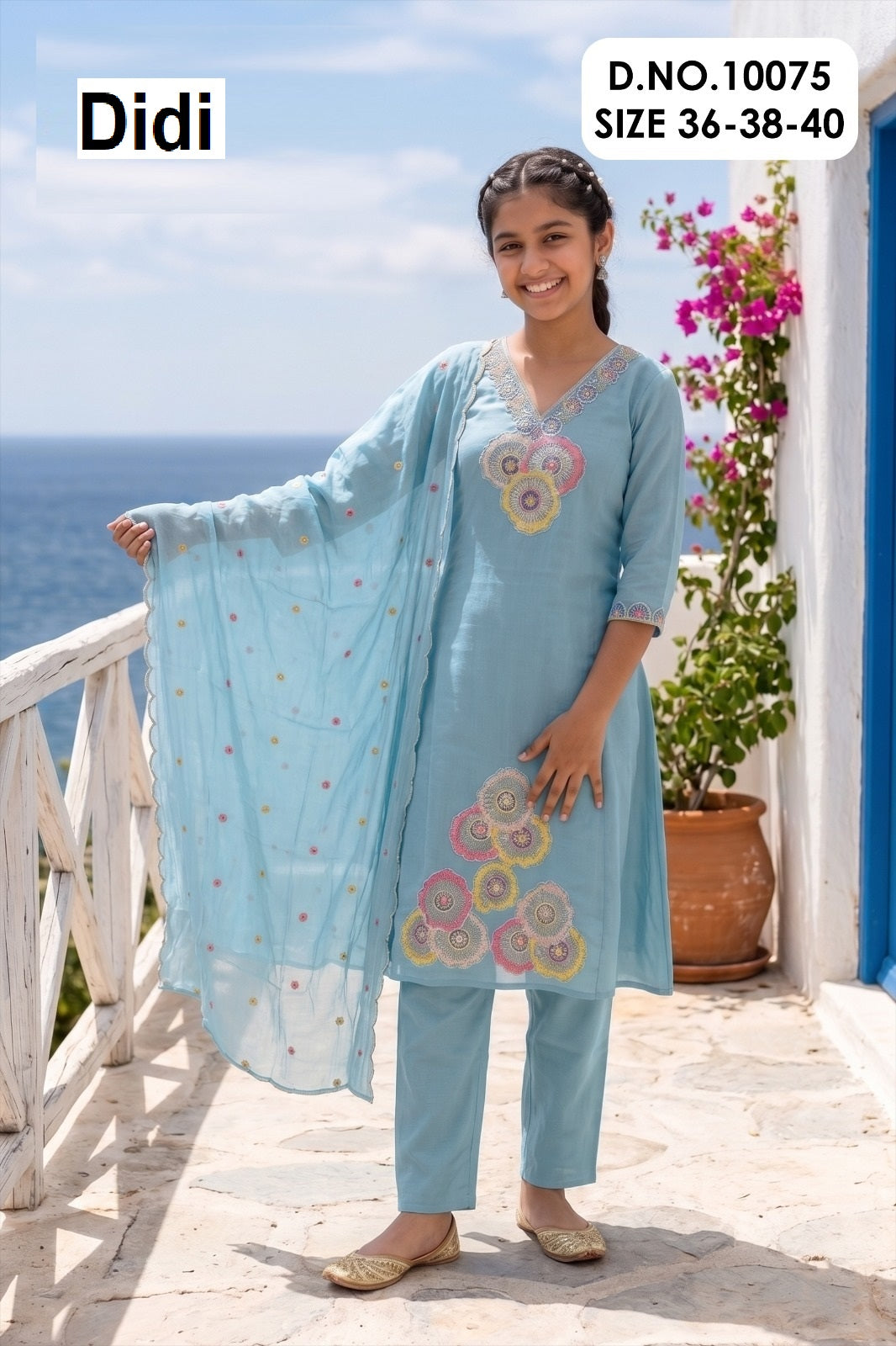Kenisha 1 Dn 10075 Didi Mul Chanderi Girls Readymade Pant Suits Exporter Ahmedabad