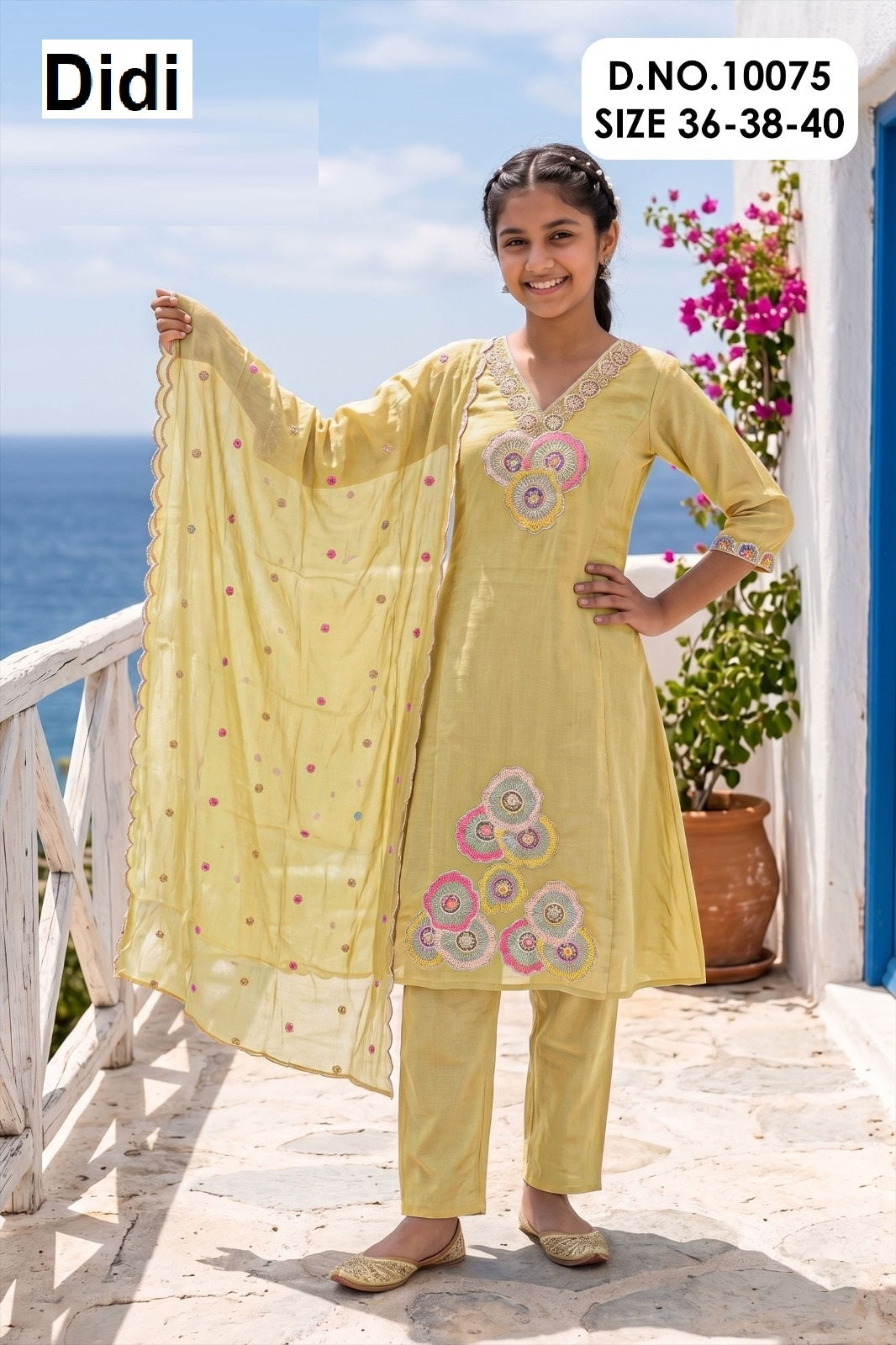 Kenisha 1 Dn 10075 Didi Mul Chanderi Girls Readymade Pant Suits Exporter Ahmedabad