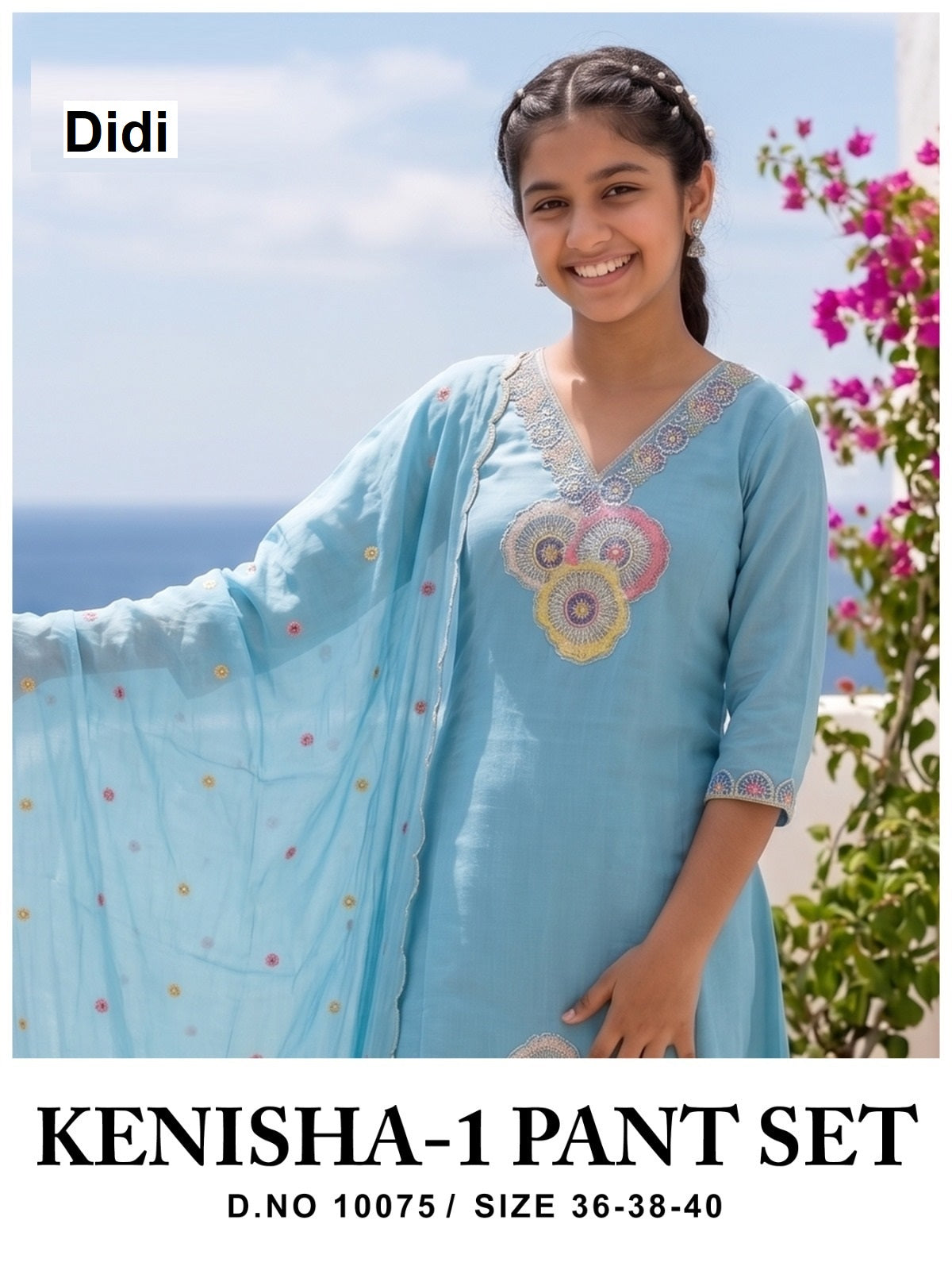 Kenisha 1 Dn 10075 Didi Mul Chanderi Girls Readymade Pant Suits Exporter Ahmedabad