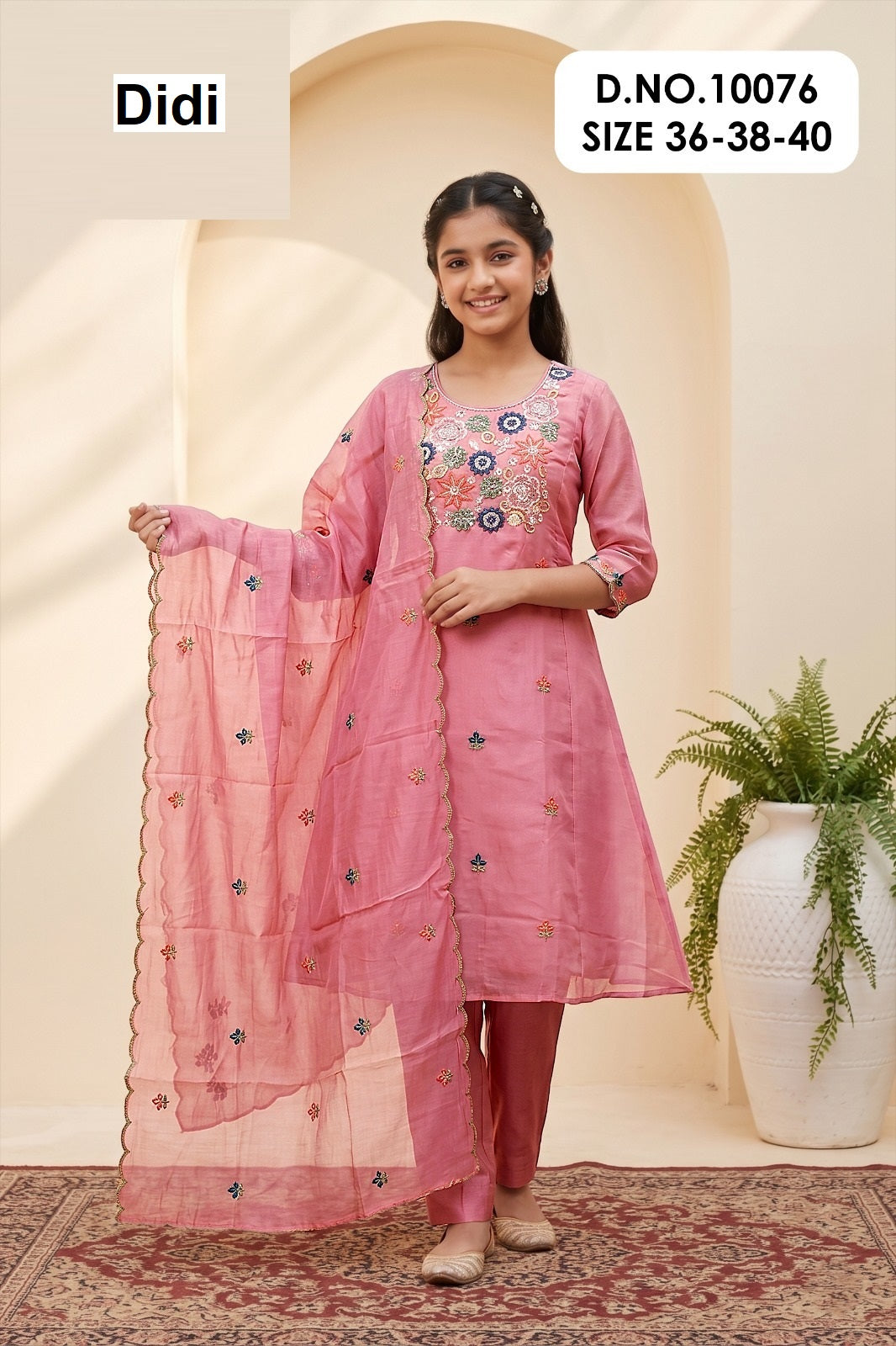 Kenisha 2 Dn 10076 Didi Mul Chanderi Girls Readymade Pant Suits Wholesaler Ahmedabad